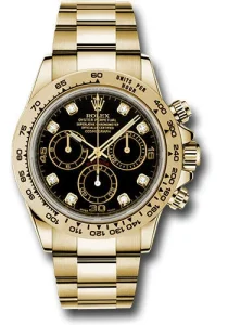 Rolex Yellow Gold Cosmograph Daytona 40 Watch – Black Diamond Dial – 116508 bkd
