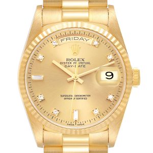 Rolex President Day Date Yellow Gold Diamond Dial Mens Watch 18238 36.0mm