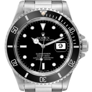 Rolex Submariner Date Black Frosted Dial Steel Mens Watch 16610 Box Papers 40.0mm